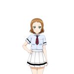  a-rise artist_request bangs breasts brown_hair green_eyes hand_on_hip kira_tsubasa looking_at_viewer love_live! love_live!_school_idol_festival love_live!_school_idol_project necktie official_art pleated_skirt school_uniform short_hair short_sleeves skirt small_breasts smile solo striped striped_neckwear transparent_background uniform utx_school_uniform 