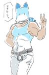  belt commentary_request kemono_friends lucky_beast_(kemono_friends) mask mitsumoto_jouji muscle personification tank_top translation_request v 