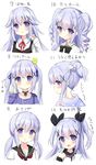  :o alternate_hairstyle bangs black_ribbon black_sailor_collar black_vest blue_dress blue_eyes blue_hair blue_kimono blush closed_mouth collared_shirt commentary_request cosplay curly_hair dress drill_hair eyebrows_visible_through_hair finger_to_mouth gochuumon_wa_usagi_desu_ka? hair_between_eyes hair_bun hair_ornament hair_ribbon hairclip head_tilt highres japanese_clothes kafuu_chino kimono kouda_suzu long_hair low_twintails minase_inori multiple_views noel_(sora_no_method) noel_(sora_no_method)_(cosplay) open_mouth parted_lips partially_translated ponytail profile red_neckwear ribbon ringlets sailor_collar school_uniform seiyuu_connection serafuku shirt sidelocks smile sora_no_method translation_request twin_drills twintails two_side_up upper_body v vest white_shirt x_hair_ornament 