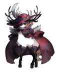  1girl antlers blue_eyes centaur centauroid cloak full_body gloves hat hat_over_one_eye monster_girl original pale_skin pointy_ears thighhighs white_skin yokoe 