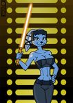  anthro belt blue_eyes blue_fur breasts clothing female fur greg_panovich jedi lagomorph lightsaber looking_at_viewer mammal pose rabbit star_wars 