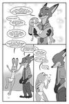  2017 akiric anthro barefoot bottomless canine carrying clothed clothing comic disney duo female finger_snap fox greyscale hand_on_hip judy_hopps lagomorph male male/female mammal monochrome necktie nick_wilde rabbit zootopia 
