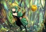  ahoge animal_ears apple atalanta_(fate) boots brown_hair cat_ears cat_tail dress fate/apocrypha fate_(series) food fruit gloves green_eyes highres kaze_minoru_so-ru long_hair multicolored_hair smile solo tail two-tone_hair 