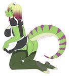  anthro breasts clothing female garter kitsunewaffles-chan kneeling looking_at_viewer maid_uniform reptile scalie smile solo uniform 