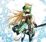  absurdres ahoge armor atalanta_(fate) bare_shoulders blonde_hair bow_(weapon) breasts fate/apocrypha fate/grand_order fate_(series) green_eyes green_hair hair_between_eyes highres long_hair multicolored_hair seaweed2017 small_breasts solo thighhighs weapon 
