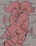  anthro asriel_dreemurr bed caprine chara_(undertale) child cub cute female fur goat human japanese_text kissing lying male male/female mammal monster semi text undertale video_games white_fur young 