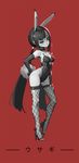  :&lt; animal_ears ass_visible_through_thighs bare_shoulders breasts bunny_ears bunny_tail bunnysuit choker cleavage contrapposto covered_navel elbow_gloves fingerless_gloves fishnet_legwear fishnets full_body gloves greyscale hand_on_hip hand_on_own_thigh high_heels highleg highleg_leotard highres leotard long_hair looking_at_viewer low_twintails medium_breasts mio-muo1206 monochrome original red_background simple_background solo standing tail thighhighs twintails very_long_hair 