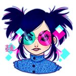  1girl black_hair fur_jacket gorillaz lipstick noodle_(gorillaz) short_twintails solo sunglasses twintails 