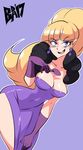  1girl bigdead93 blonde_hair breasts cleavage curvy disney dress gloves gravity_falls long_hair looking_at_viewer pacifica_northwest purple_dress solo 