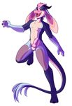  2017 4_toes 5_fingers alpha_channel anthro balls barefoot blue_skin cel_shading claws dragon erection eyes_closed front_view hair horn jeanx knot long_ears male nude on_one_leg open_mouth outline penis pink_hair scalie short_hair silvia simple_background solo standing toes transparent_background white_skin 