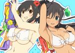  2girls asuka_(senran_kagura) bikini breasts cleavage homura_(senran_kagura) large_breasts senran_kagura swimsuit tagme white_bikini wink 