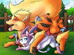 all_fours anal anal_penetration animal_genitalia animal_penis arcanine balls brunn-bear canine_penis cum cum_in_ass cum_inside cum_splatter doggystyle eeveelution female from_behind_position knot looking_at_viewer male male/female nintendo open_mouth orgasm penetration penis pok&eacute;mon pussy sex sylveon tongue tongue_out video_games 