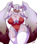  2017 anthro big_breasts bow_tie breasts buckteeth clothed clothing diggersby eyes_closed female hi_res lagomorph legwear long_ears mammal nintendo open_mouth pok&eacute;mon ryousakai simple_background solo teeth thick_thighs video_games white_background 