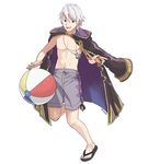  cape fire_emblem fire_emblem:_kakusei fire_emblem_heroes full_body gloves hood male_focus male_my_unit_(fire_emblem:_kakusei) my_unit_(fire_emblem:_kakusei) open_mouth short_hair shorts smile swimsuit tamaro_pompom white_background white_hair yayster yellow_eyes 