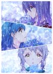  aqua_eyes blue_hair close-up idolmaster idolmaster_million_live! long_hair makabe_mizuki mochizuki_anna multiple_girls nanao_yuriko panels purple_hair rain riyo_(riyontoko) short_hair yellow_eyes 