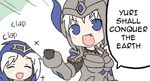  armor ashe_(league_of_legends) blush chibi comic drawfag helmet horn league_of_legends lowres meme multiple_girls open_mouth parody sejuani sono_hanabira_ni_kuchizuke_wo yuri_shall_conquer_the_earth 