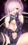  :o arm_support bangs bare_shoulders between_legs black_background black_gloves black_legwear black_leotard blush breast_squeeze breasts cleavage cleavage_cutout cowboy_shot elbow_gloves fate/grand_order fate_(series) gloves gorget groin hair_over_one_eye halterneck hand_between_legs hand_to_own_mouth hand_up hips large_breasts lavender_hair lens_flare leotard looking_at_viewer mash_kyrielight multicolored multicolored_clothes multicolored_gloves navel navel_cutout open_mouth purple_eyes purple_gloves raised_eyebrows shield shiny shiny_skin short_hair simple_background sitting skindentation solo spread_legs steam steaming_body sweat teeth thigh_strap thighhighs thighs upper_teeth veins veiny_breasts yasuyuki 