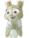  2016 anthro clothed clothing disney expression_meme female half-length_portrait hand_on_chest hi_res judy_hopps lagomorph mammal open_mouth portrait purple_eyes rabbit simple_background solo sprinkah white_background zootopia 