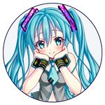  aqua_eyes aqua_hair beamed_eighth_notes beamed_sixteenth_notes blush chin_rest eighth_note half_note hatsune_miku kotobuki0101 long_hair looking_at_viewer musical_note necktie quarter_note simple_background smile solo twintails vocaloid white_background wrist_cuffs 