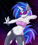  2017 anthro anthrofied blue_hair clothing dancing dark_background equine eyewear female friendship_is_magic hair headphones horn mammal my_little_pony pose skoon sunglasses thong tight_clothing torn_clothing unicorn vinyl_scratch_(mlp) 