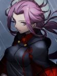  alternate_costume jun'you_(kantai_collection) kantai_collection magatama primary_stage purple_eyes purple_hair rain solo spiked_hair twitter_username 