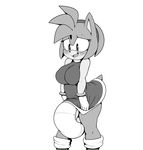  2017 absurd_res amy_rose anthro argento balls blush breasts bulge clothed clothing dickgirl eyelashes hair hedgehog hi_res intersex mammal monochrome open_mouth panties penis short_hair simple_background solo sonic_(series) underwear white_background 