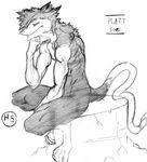  2017 bangs claws eyelashes fist fur hand_on_chin hand_on_thigh harpseal in_thought long_tail male multicolored_fur muscular muscular_male neck_fur platt_sanss sad sergal sitting spiky_hair tail_tuft thinking toe_claws toes tuft two_tone_fur 