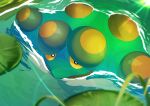  absurdres alternate_color black_eyes bright_pupils colored_sclera commentary_request day highres lily_pad looking_up no_humans omega_takai outdoors pokemon pokemon_(creature) pokemon_focus seismitoad shiny_pokemon solo water white_pupils yellow_sclera 