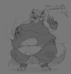 anthro belly belly_tuft big_belly clothing dogwomp guardians_of_the_galaxy male mammal marvel marvel_rivals moobs obese obese_male overweight overweight_male procyonid raccoon rocket_raccoon solo torn_clothing tuft weight_gain