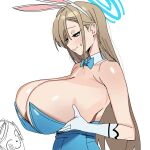  1boy 1girl absurdres asuna_(blue_archive) asuna_(bunny)_(blue_archive) blue_archive breasts doodle_sensei_(blue_archive) grabbing_own_breast highres huge_breasts riel_(rielilu) sensei_(blue_archive) 