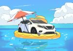  2024 ^_^ ^w^ ambiguous_gender blue_sky car cloud day detailed_background eibvdy eyes_closed fangs feral hi_res living_car living_machine living_vehicle machine outside sky smile solo summer teeth umbrella vehicle white_car 