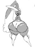 2025 ambiguous_gender arm_tuft big_butt black_body black_scales bottom_heavy bubble_butt butt chompsky clothing digital_drawing_(artwork) digital_media_(artwork) floppy_ears generation_4_pokemon glistening glistening_butt hand_on_hip huge_butt leg_tuft long_ears looking_at_viewer looking_back lop_ears lopunny monochrome nintendo panties pokemon pokemon_(species) rear_view scales sketch smile solo thigh_tuft tuft underwear wrist_tuft
