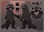anthro claws dlrp99 fangs front_view fur hi_res looking_at_viewer male mammal model_sheet open_mouth procyonid raccoon rear_view signature smile solo standing tail teeth text