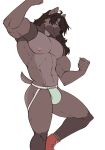 anthro biceps brown_body brown_fur brown_hair brown_hyena brown_nose bulge cheek_tuft clothing eyebrow_through_hair eyebrows eyes_closed facial_tuft fist flexing flexing_bicep footwear fur hair hi_res hyena jockstrap long_hair male mammal mostly_nude multicolored_body muscular muscular_male navel nezha_(undercovernezha) nipple_piercing nipples pecs piercing pink_nipples raised_arm raised_leg shoes smile smirk sneakers solo translucent translucent_hair tuft two_tone_body undercovernezha underwear