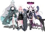  1girl 3girls a_(mitei7926) ahoge animal_ear_fluff animal_ears assault_rifle ballistic_shield beretta_1301 beretta_92 black_choker black_dress black_gloves black_halo black_horns blue_archive blue_eyes blue_necktie breasts broken_halo bulletproof_vest choker cleavage coat coat_on_shoulders cross cross_hair_ornament demon_girl demon_horns demon_wings dress extra_ears full_body gloves grey_hair gun hair_between_eyes hair_ornament halo handgun heterochromia hina_(blue_archive) horns hoshino_(armed)_(blue_archive) hoshino_(blue_archive) huge_ahoge inverted_cross large_breasts long_hair low_wings machine_gun mg42 multiple_girls necktie official_alternate_costume parted_bangs pink_hair pink_halo ponytail purple_eyes purple_halo purple_wings rifle school_uniform shield shiroko_terror_(blue_archive) shirt shotgun sig_556 sig_sauer simple_background skirt small_breasts solo standing tactical_school_uniform weapon white_background white_hair white_shirt wings wolf_ears wolf_girl yellow_eyes 
