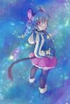  1girl aizen_(syoshiyuki) animal_ears ankle_boots black_thighhighs blue_hair boots braid cat_ears cat_girl cat_tail commentary_request extra_ears full_body hands_in_pockets highres jacket long_hair looking_at_viewer pleated_skirt precure skirt solo star_(sky) star_twinkle_precure starry_sky_background tail thighhighs twin_braids yuni_(precure) 