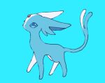  blue_background blue_eyes commentary espeon forehead_jewel from_side gem kemonoto814 looking_at_viewer no_humans pokemon pokemon_(creature) pokemon_focus red_gem simple_background 