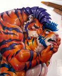  anthro anthro_on_anthro arm_tuft artist_name barazoku beard biceps big_muscles big_pecs bite black_claws blue_beard blue_body blue_eyebrows blue_facial_hair blue_fur blue_hair blue_markings blue_stripes bodily_fluids claws countershade_face countershade_fur countershade_neck countershade_torso countershading cropped deltoids duo elbow_tuft eyebrows eyes_closed facial_hair facial_markings fangs felid finger_claws forearm_muscles from_behind_position fur glistening glistening_body glistening_fur glistening_hair graphite_(artwork) hair hand_on_face hand_on_neck head_markings hi_res hug hugging_another hugging_from_behind humanoid_hands looking_pleasured male male/male mammal markings mixed_media mrkun multicolored_body multicolored_fur muscular muscular_anthro muscular_arms muscular_male offscreen_sex open_mouth orange_body orange_fur painting_(artwork) pantherine pecs pink_nose purple_beard purple_body purple_eyebrows purple_facial_hair purple_fur purple_hair purple_markings purple_stripes saliva saliva_string scruff_bite sex side_view simple_background striped_body striped_fur stripes tan_body tan_fur teeth text tiger tongue tongue_out traditional_media_(artwork) traditional_painting_(artwork) traditional_watercolor_(artwork) triceps tuft watercolor_(artwork) watermark whisker_spots white_background 