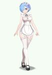  1girl absurdres apron black_shoes blue_eyes breasts camisole cleavage collarbone commentary_request detached_collar full_body garter_straps gibun_(sozoshu) hair_over_one_eye highres large_variant_set maid_apron mary_janes medium_breasts navel panties re:zero_kara_hajimeru_isekai_seikatsu rem_(re:zero) shadow shoes solo standing stomach thighhighs underwear variant_set waist_apron white_camisole white_garter_straps white_panties white_thighhighs 