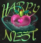  2025 aggressive_fertilization avian black_background english_text european_mythology greek_mythology green_body harpy heart_symbol hi_res impregnation mythological_avian mythological_creature mythology nest ovum ovum_with_heart signature simple_background sperm_cell sperm_dominating_ovum sticker symbol text wings zoquete 