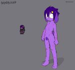 anthro balls bravo_(bravobunny) bravobunny bruised full-length_portrait fur genitals grey_background hair hi_res lagomorph leporid male mammal nude_male penis portrait purple_body purple_fur purple_hair rabbit simple_background small_balls small_penis solo star_accessory terraria