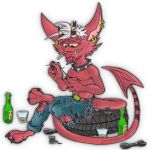 1:1 2026 3_fingers alcohol alpha_channel anthro athletic belt beverage biped bottomwear broken_horn buckle chain chain_accessory chest_tuft cigarette claws clothed clothing collar container cup damaged demon denim denim_bottomwear denim_clothing digital_drawing_(artwork) digital_media_(artwork) drunk ear_piercing facial_hair fangs feet fingers front_view green_eyes hair half_naked hi_res holding_object horn humanoid imp jeans jewelry krolik lachendesreh leather leather_collar legwear long_tail male markings not_furry notched_ear pants pawpads paws pecs piercing plantigrade portrait red_body red_skin scar seam_(sewing) sewing_needle sharp_teeth signature simple_background sitting skinny smile smirk smoking solo spade_tail spiked_collar spikes spool stitch_(sewing) striped_markings striped_tail stripes substance_intoxication surgical_suture tail tail_markings tattoo teeth thread tire toe_claws toes tools topless topless_male torn_bottomwear torn_clothing torn_jeans torn_pants transparent_background tuft wheel white_hair wrench yellow_eyes yellow_sclera