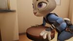 anthro badge belt blue_clothing book chair climbing clothed clothing deltawing123_(modeler) disney electronics female female_anthro fur furniture grey_body grey_ears grey_fur hi_res incinereight_(artist) inside judy_hopps lagomorph leporid long_ears looking_at_viewer looking_up mammal paws pink_nose police police_uniform pose purple_eyes rabbit radio shelf solo standing tail uniform zootopia