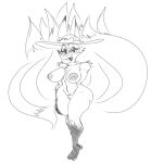 adult_swim anthro areola big_breasts black_and_white breasts canid canine cartoon_network clothing eyeshadow female fox hat hat_only headgear headgear_only headwear headwear_only june_way makeup mammal monochrome mostly_nude multi_tail nipples open_mouth sketch solo sowedidit tail thick_thighs unicorn:_warriors_eternal wide_hips