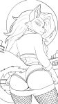 absurd_res anthro bedroom_eyes bottomwear bottomwear_down butt canid canid_demon canine canis city_scape clothed clothing demon female fishnet_clothing fishnet_legwear fishnet_thigh_highs hellaverse hellhound helluva_boss hi_res jacket legwear looking_back loona_(helluva_boss) mammal mythological_canine mythological_creature mythology narrowed_eyes partially_clothed seductive shorts shorts_down solo thigh_highs thong topwear underwear wolf xxqueencyrenexx