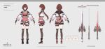  1girl absurdres belt black_boots black_gloves black_skirt black_thighhighs boots brown_eyes brown_hair character_name copyright_name copyright_notice fingerless_gloves full_body gloves grey_background highres jacket logo long_hair long_sleeves low_ponytail miniskirt mongil:_star_dive multiple_views o-ring o-ring_thigh_strap official_art open_clothes open_jacket panties pink_shirt pleated_skirt ponytail puffy_long_sleeves puffy_sleeves reference_sheet shirt skirt standing sword thigh_strap thighhighs turnaround underwear verna_(mongil:_star_dive) weapon white_belt white_jacket white_panties zettai_ryouiki 