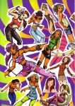  1990s_fashion 6+girls absurdres artbook bandana beatmania_iidx bemani black_skirt blonde_hair blue_dress blue_hair blue_pants blue_skirt bodycon bottle breasts brown_dress brown_hair brown_hat brown_pants brown_skirt camisole character_request cleavage closed_eyes colorful crease crop_top crossed_legs dancing dark-skinned_female dark_skin denim detached_sleeves dog_tags dress earrings eyeshadow goli_matsumoto green_bandana green_leggings green_shirt grin hand_on_own_hip hat headphones highres holding holding_bottle hoop_earrings jeans jewelry leggings long_hair looking_at_viewer low_twintails makeup medium_breasts medium_hair midriff multiple_girls navel nyah official_art orange_camisole orange_hair orange_sweater pants pink_eyes pink_hair pink_lips pink_pants pink_skirt pink_thighhighs raver red_camisole red_hair scan scan_artifacts shirt shoes short_hair short_sleeves side_slit sitting skirt sleeveless sleeveless_sweater smile sweater tan thighhighs third-party_source twintails watch white_camisole wristwatch y2k_fashion yellow_camisole 