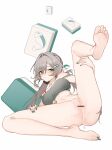  1girl aqua_nails bar_censor barefoot bottomless breasts brown_hair censored commentary_request cum cum_in_pussy dated_commentary feet green_eyes grey_tube_top hair_ornament highres honkai:_star_rail honkai_(series) inniyik large_breasts long_hair looking_at_viewer mahjong mahjong_tile nail_polish navel pussy qingque_(honkai:_star_rail) simple_background soles solo stomach strapless toenail_polish toenails toes tube_top white_background 