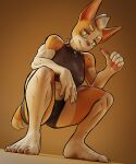  2026 3d_(artwork) 5_toes absurd_res anthro canid canine canis cel_shading claws collar crouching digital_media_(artwork) dog_knight_rpg domestic_dog feet female finger_claws grin hand_pawpads herding_dog hi_res mammal muscular muscular_anthro muscular_female nitenight nix_(ceehaz) pastoral_dog shaded smile solo spiked_collar spikes thick_outline toes welsh_corgi 