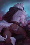 2026 anthro biped black_sclera canid canine canis cloak clothed clothed_anthro clothed_male clothing death_(puss_in_boots) digital_drawing_(artwork) digital_media_(artwork) dreamworks fur grey_body grey_fur grey_tail hi_res lynncore male mammal outside partially_clothed partially_clothed_anthro partially_clothed_male puss_in_boots_(franchise) rear_view red_eyes sickle solo tail topless topless_anthro topless_male wolf